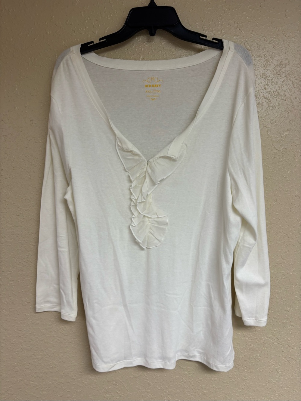 Old Navy Cream Ruffle V-Neck Long Sleeve Top